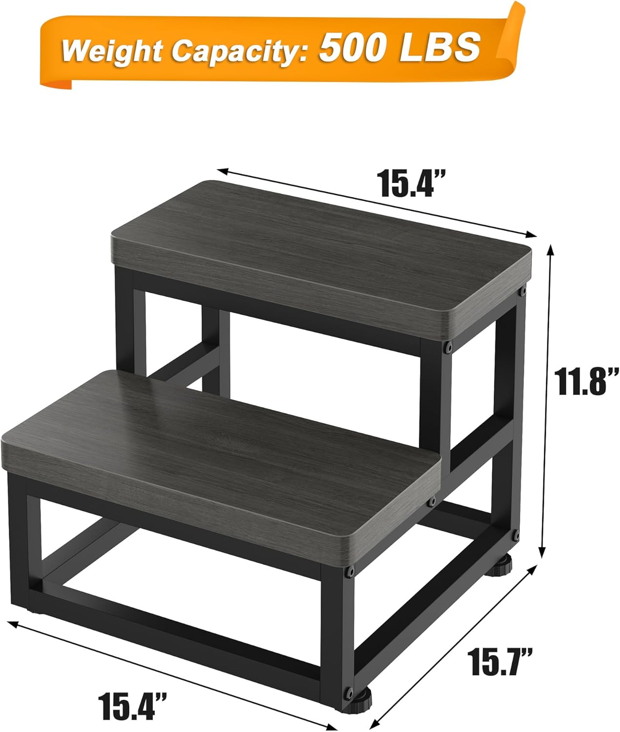 2 Step Wooden Step Stools for Adults Kids, Heavy Duty Stepping Stools Wooden Bed Step Stools for High Beds, Non-Slip 2 Bedside Foot Stool with 500 Lbs Capacity, Kitchen, Bed, RVS Step, Rustic Brown - Grand Goldman