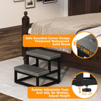 2 Step Wooden Step Stools for Adults Kids, Heavy Duty Stepping Stools Wooden Bed Step Stools for High Beds, Non-Slip 2 Bedside Foot Stool with 500 Lbs Capacity, Kitchen, Bed, RVS Step, Rustic Brown - Grand Goldman