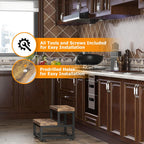 2 Step Wooden Step Stools for Adults Kids, Heavy Duty Stepping Stools Wooden Bed Step Stools for High Beds, Non-Slip 2 Bedside Foot Stool with 500 Lbs Capacity, Kitchen, Bed, RVS Step, Rustic Brown - Grand Goldman