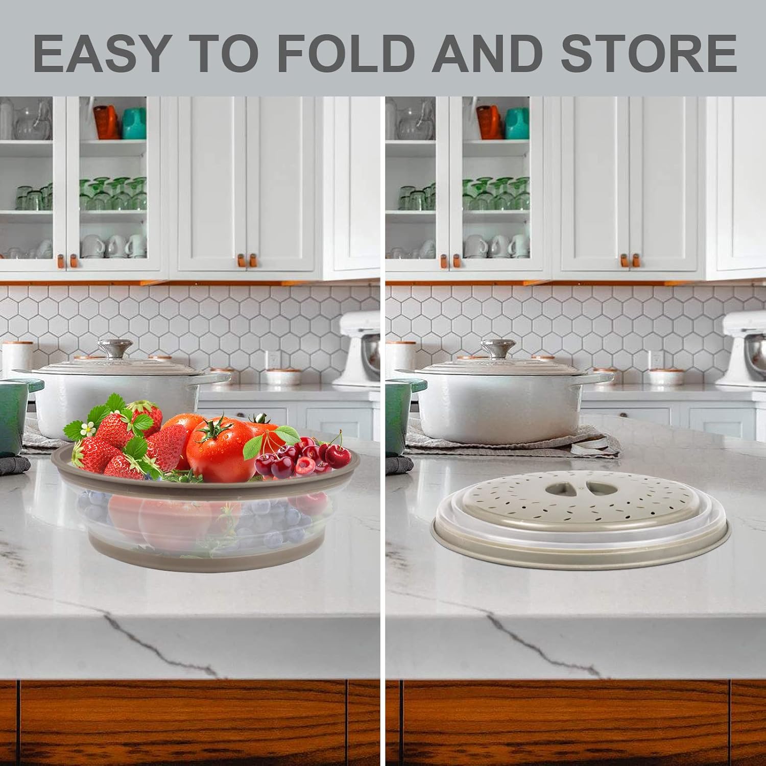 2 in 1, Aidacom Microwave Place Mat & Food Cover- Mat as Bowl Holder, for Splatter Guard, Multi-use: Silicone Trivet, Pot Holders, Drying, Baking, Utensils Rest for Kitchen Counter, Grey - Grand Goldman