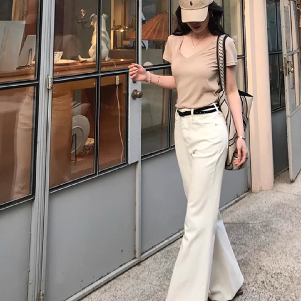High Waisted Slim Pants With Straight Leg And Wide Leg Pants For Floor Dragging