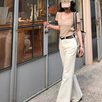 High Waisted Slim Pants With Straight Leg And Wide Leg Pants For Floor Dragging