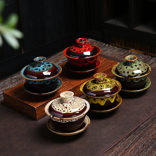 Household Ceramic Fambe Tea Brewing Bowl Kung Fu Tea Set