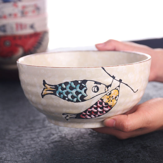 Japanese Underglaze Hand-painted Ceramic Ramen Bowl
