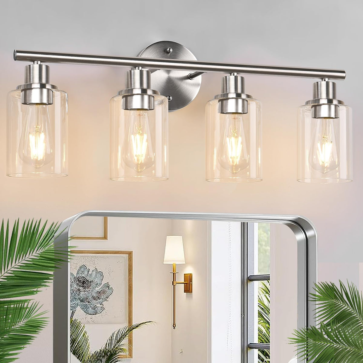 3-Light Bathroom Light Fixtures, Black Modern Vanity Lights with Clear Glass Shade, Bathroom Wall Lamp for Mirror Kitchen Living Room Hallway Cabinet Porch - Grand Goldman