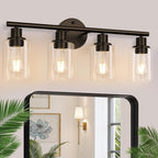 3-Light Bathroom Light Fixtures, Black Modern Vanity Lights with Clear Glass Shade, Bathroom Wall Lamp for Mirror Kitchen Living Room Hallway Cabinet Porch - Grand Goldman