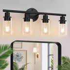3-Light Bathroom Light Fixtures, Black Modern Vanity Lights with Clear Glass Shade, Bathroom Wall Lamp for Mirror Kitchen Living Room Hallway Cabinet Porch - Grand Goldman