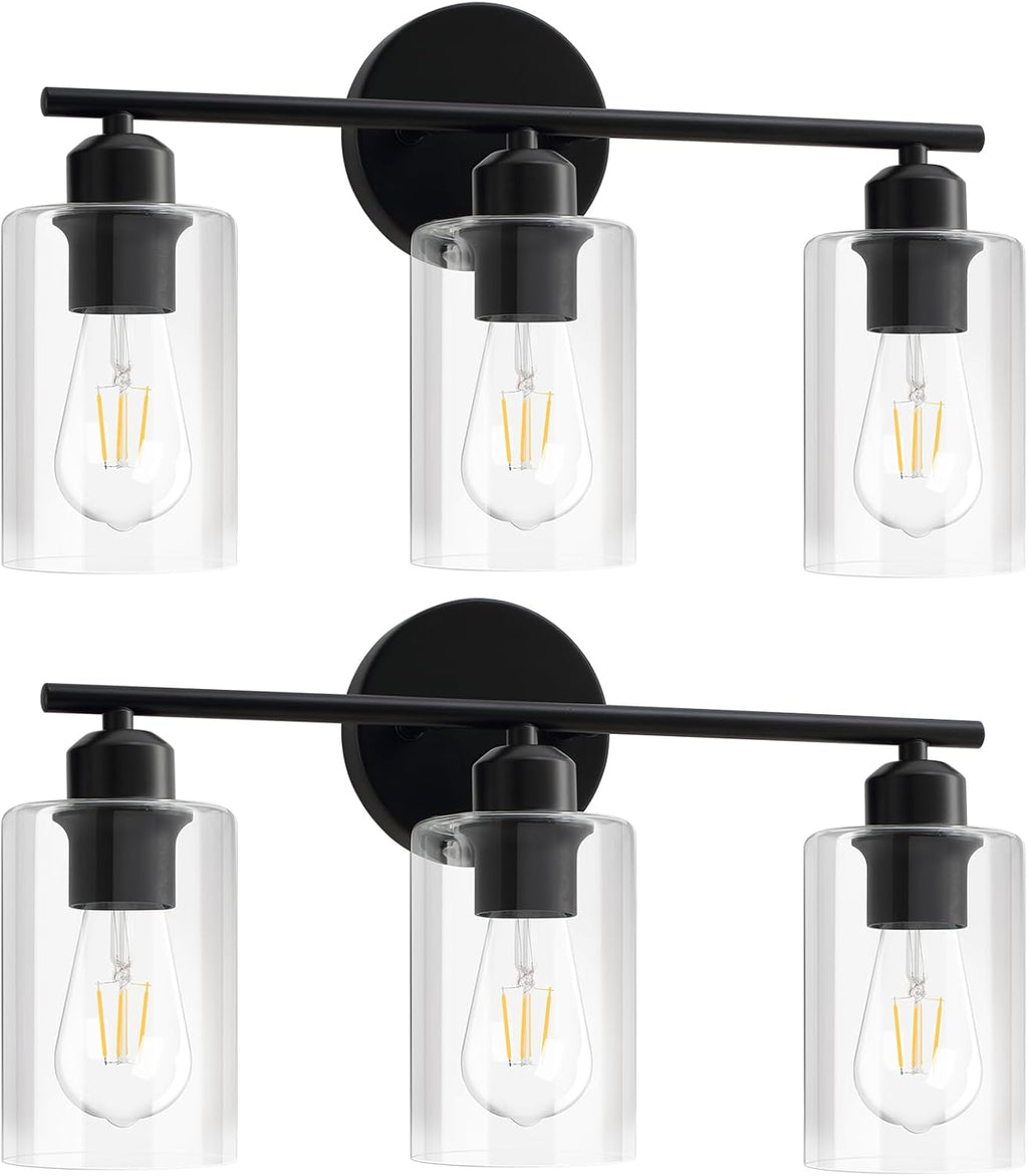 3-Light Bathroom Light Fixtures, Brushed Nickel Bathroom Vanity Lights, Bathroom Lighting Fixtures Over Mirror with Clear Glass Shade, Wall Sconce Light for Bedroom, Living Room and Hallway - Grand Goldman