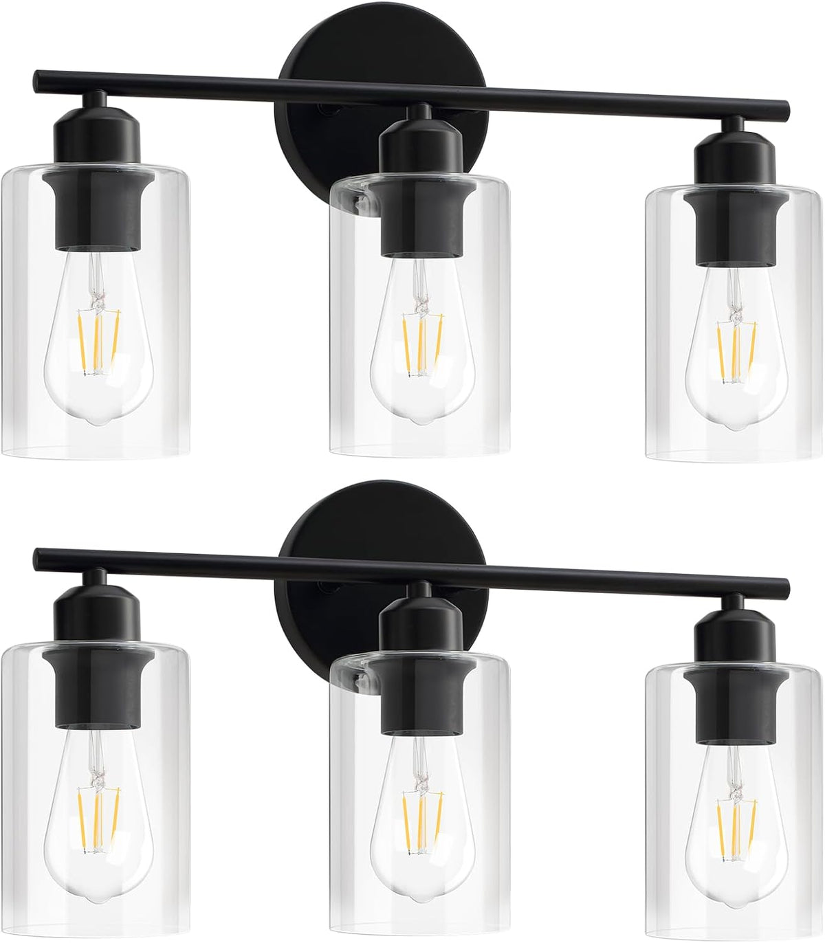 3-Light Bathroom Light Fixtures, Brushed Nickel Bathroom Vanity Lights, Bathroom Lighting Fixtures Over Mirror with Clear Glass Shade, Wall Sconce Light for Bedroom, Living Room and Hallway - Grand Goldman