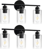 3-Light Bathroom Light Fixtures, Brushed Nickel Bathroom Vanity Lights, Bathroom Lighting Fixtures Over Mirror with Clear Glass Shade, Wall Sconce Light for Bedroom, Living Room and Hallway - Grand Goldman