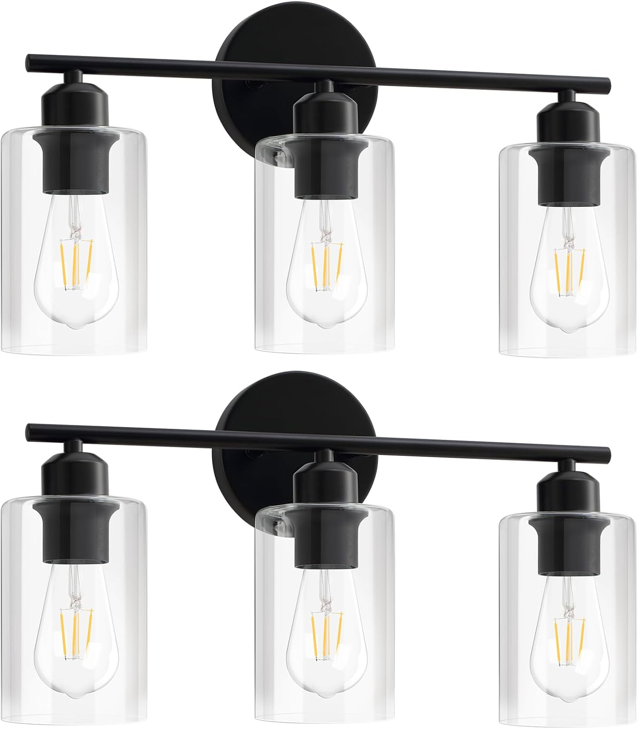 3-Light Bathroom Light Fixtures, Brushed Nickel Bathroom Vanity Lights, Bathroom Lighting Fixtures Over Mirror with Clear Glass Shade, Wall Sconce Light for Bedroom, Living Room and Hallway - Grand Goldman