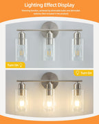 3-Light Bathroom Light Fixtures, Brushed Nickel Bathroom Vanity Lights, Bathroom Lighting Fixtures Over Mirror with Clear Glass Shade, Wall Sconce Light for Bedroom, Living Room and Hallway - Grand Goldman
