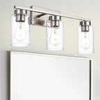 3-Light Bathroom Vanity Light, Modern Brushed Gold Wall Lights with Clear Glass Shades, Bathroom Wall Sconce Lamp for Mirror Living Room Bedroom Hallway - Grand Goldman