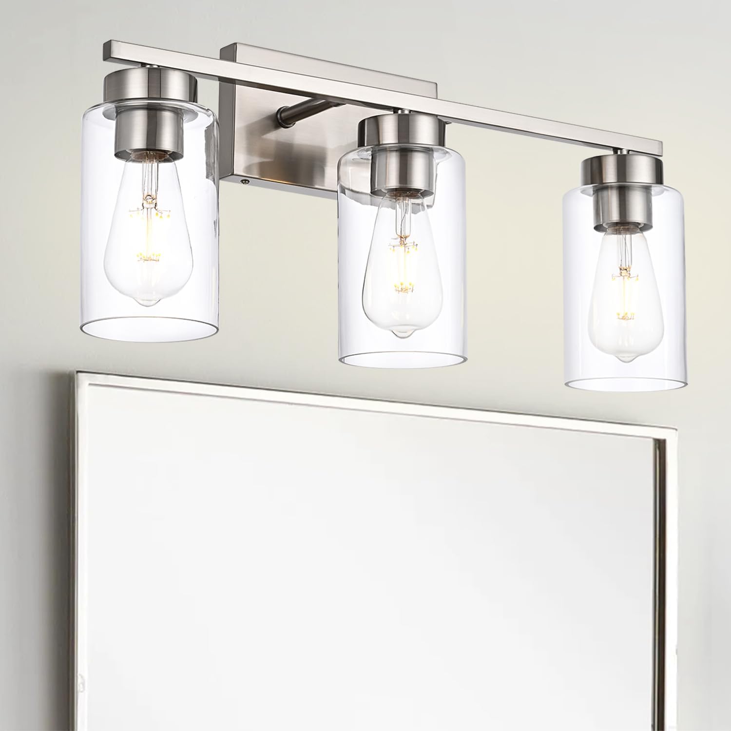 3-Light Bathroom Vanity Light, Modern Brushed Gold Wall Lights with Clear Glass Shades, Bathroom Wall Sconce Lamp for Mirror Living Room Bedroom Hallway - Grand Goldman