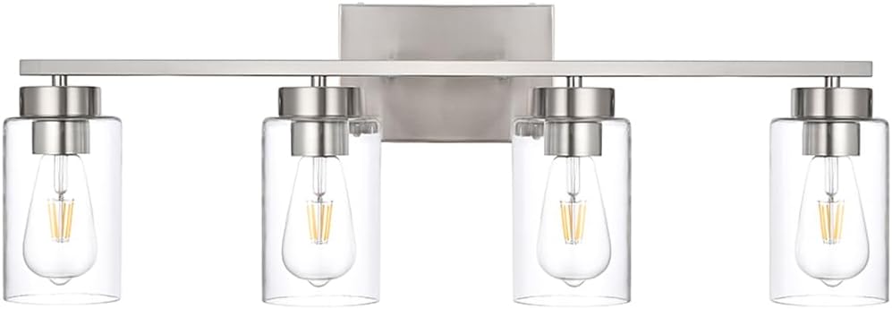 3-Light Bathroom Vanity Light, Modern Brushed Gold Wall Lights with Clear Glass Shades, Bathroom Wall Sconce Lamp for Mirror Living Room Bedroom Hallway - Grand Goldman