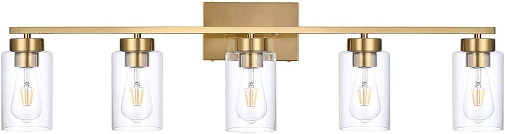 3-Light Bathroom Vanity Light, Modern Brushed Gold Wall Lights with Clear Glass Shades, Bathroom Wall Sconce Lamp for Mirror Living Room Bedroom Hallway - Grand Goldman