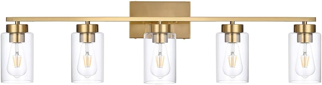 3-Light Bathroom Vanity Light, Modern Brushed Gold Wall Lights with Clear Glass Shades, Bathroom Wall Sconce Lamp for Mirror Living Room Bedroom Hallway - Grand Goldman