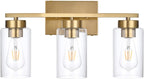 3-Light Bathroom Vanity Light, Modern Brushed Gold Wall Lights with Clear Glass Shades, Bathroom Wall Sconce Lamp for Mirror Living Room Bedroom Hallway - Grand Goldman
