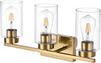 3-Light Bathroom Vanity Light, Modern Brushed Gold Wall Lights with Clear Glass Shades, Bathroom Wall Sconce Lamp for Mirror Living Room Bedroom Hallway - Grand Goldman