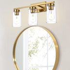 3-Light Bathroom Vanity Light, Modern Brushed Gold Wall Lights with Clear Glass Shades, Bathroom Wall Sconce Lamp for Mirror Living Room Bedroom Hallway - Grand Goldman