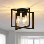 3-Light Ceiling Light Fixture, Black Semi-Flush Mount Chandelier with Geometric Metal Shade, Farmhouse Industrial Lighting for Kitchen Living Room Bedroom Hallway Foyer, E26 Base - Grand Goldman