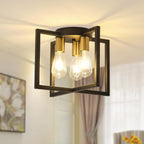 3-Light Ceiling Light Fixture, Black Semi-Flush Mount Chandelier with Geometric Metal Shade, Farmhouse Industrial Lighting for Kitchen Living Room Bedroom Hallway Foyer, E26 Base - Grand Goldman