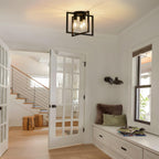 3-Light Ceiling Light Fixture, Black Semi-Flush Mount Chandelier with Geometric Metal Shade, Farmhouse Industrial Lighting for Kitchen Living Room Bedroom Hallway Foyer, E26 Base - Grand Goldman