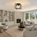 3-Light Ceiling Light Fixture, Black Semi-Flush Mount Chandelier with Geometric Metal Shade, Farmhouse Industrial Lighting for Kitchen Living Room Bedroom Hallway Foyer, E26 Base - Grand Goldman