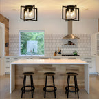 3-Light Ceiling Light Fixture, Black Semi-Flush Mount Chandelier with Geometric Metal Shade, Farmhouse Industrial Lighting for Kitchen Living Room Bedroom Hallway Foyer, E26 Base - Grand Goldman