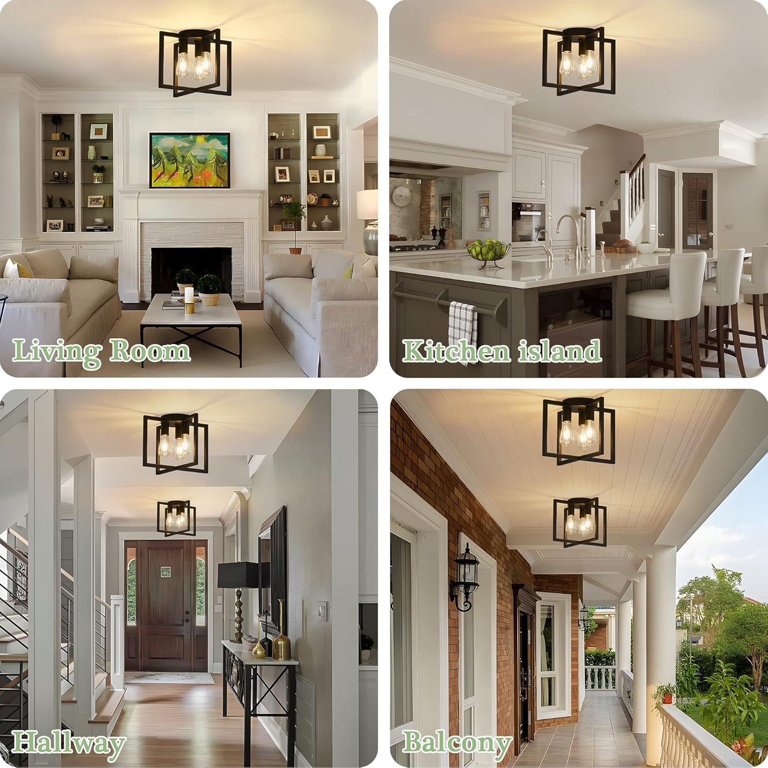 3-Light Ceiling Light Fixture, Black Semi-Flush Mount Chandelier with Geometric Metal Shade, Farmhouse Industrial Lighting for Kitchen Living Room Bedroom Hallway Foyer, E26 Base - Grand Goldman