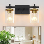 3-Lights Black and Gold Bathroom Light Fixtures Over Mirror, Modern Brushed Gold Vanity Lights for Bathroom, Sconces Wall Lighting with Square Glass Shade for Mirror Bedroom Hallway - Grand Goldman