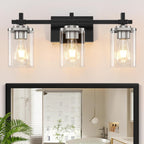 3-Lights Black and Gold Bathroom Light Fixtures Over Mirror, Modern Brushed Gold Vanity Lights for Bathroom, Sconces Wall Lighting with Square Glass Shade for Mirror Bedroom Hallway - Grand Goldman