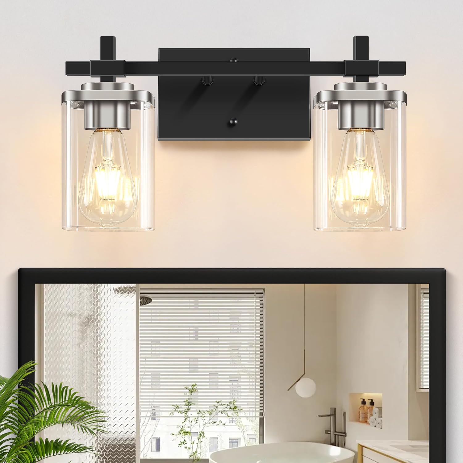 3-Lights Black and Gold Bathroom Light Fixtures Over Mirror, Modern Brushed Gold Vanity Lights for Bathroom, Sconces Wall Lighting with Square Glass Shade for Mirror Bedroom Hallway - Grand Goldman