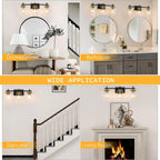 3-Lights Black and Gold Bathroom Light Fixtures Over Mirror, Modern Brushed Gold Vanity Lights for Bathroom, Sconces Wall Lighting with Square Glass Shade for Mirror Bedroom Hallway - Grand Goldman