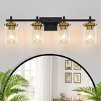 3-Lights Black and Gold Bathroom Light Fixtures Over Mirror, Modern Brushed Gold Vanity Lights for Bathroom, Sconces Wall Lighting with Square Glass Shade for Mirror Bedroom Hallway - Grand Goldman