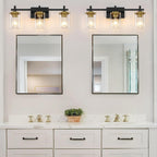 3-Lights Black and Gold Bathroom Light Fixtures Over Mirror, Modern Brushed Gold Vanity Lights for Bathroom, Sconces Wall Lighting with Square Glass Shade for Mirror Bedroom Hallway - Grand Goldman