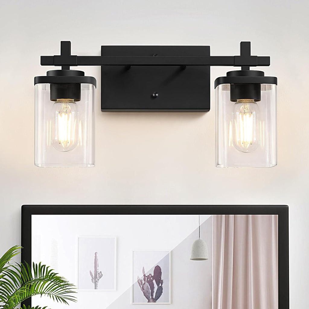 3-Lights Black and Gold Bathroom Light Fixtures Over Mirror, Modern Brushed Gold Vanity Lights for Bathroom, Sconces Wall Lighting with Square Glass Shade for Mirror Bedroom Hallway - Grand Goldman