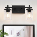 3-Lights Black and Gold Bathroom Light Fixtures Over Mirror, Modern Brushed Gold Vanity Lights for Bathroom, Sconces Wall Lighting with Square Glass Shade for Mirror Bedroom Hallway - Grand Goldman