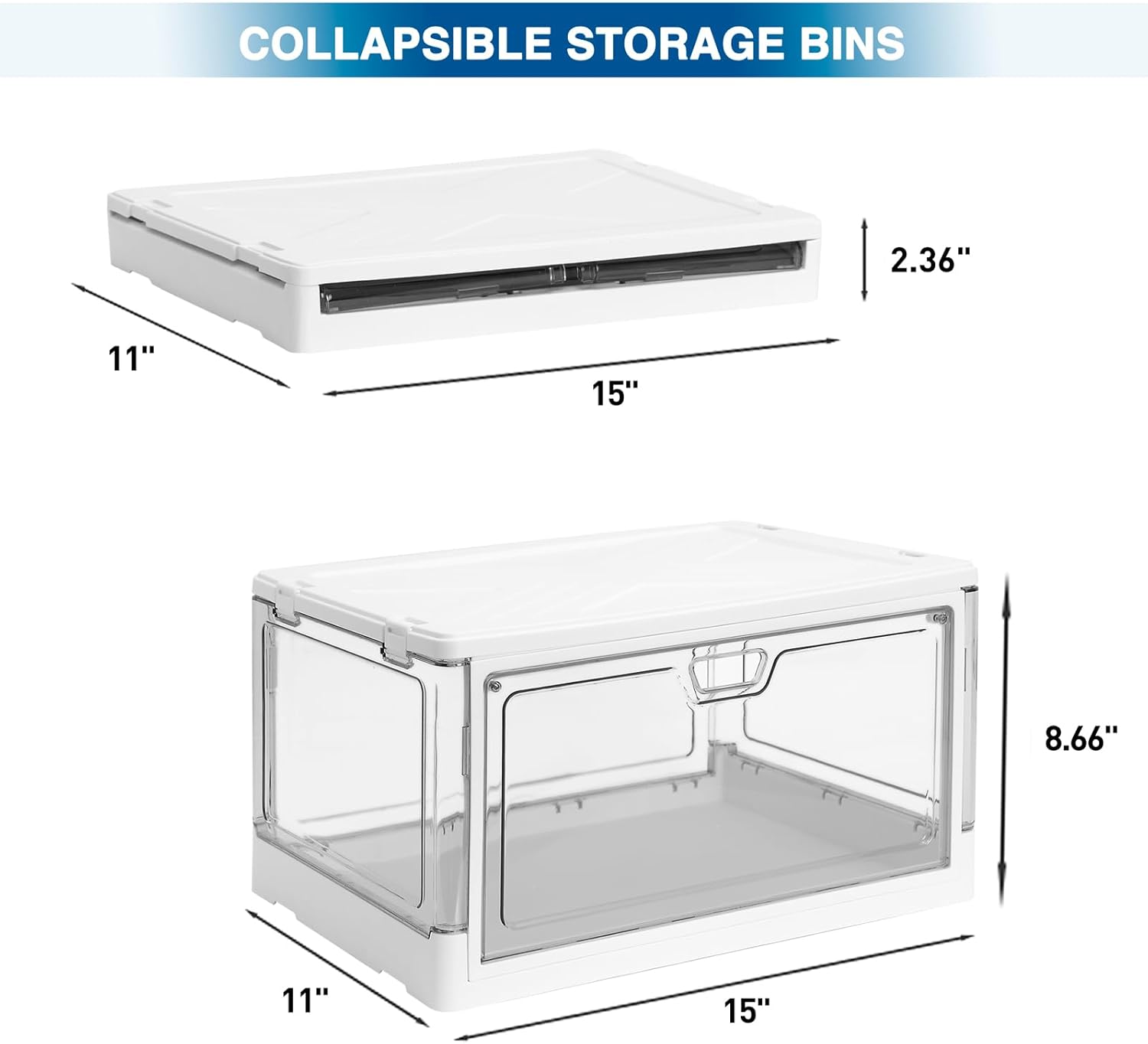 3-Pack Clear Stackable Storage Bins with Lids Magnetic Doors Open Front Foldable Folding Plastic Craft Containers Large Closet Organizers Box for Bedrooms Living Rooms Study Kids' Toys 24 QT - Grand Goldman