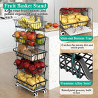 3-Tier Rolling Pantry Floor Organizers and Storage Cart on Wheels, Stackable Wire Pantry Baskets for Pantry Shelves, Kitchen Fruit Basket Stand Storage Rack for Snack Fruit Onion Potato Bread - Grand Goldman