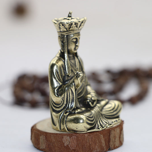 Antikke og gamle Buddha-statue af rent kobber Små ornamenter