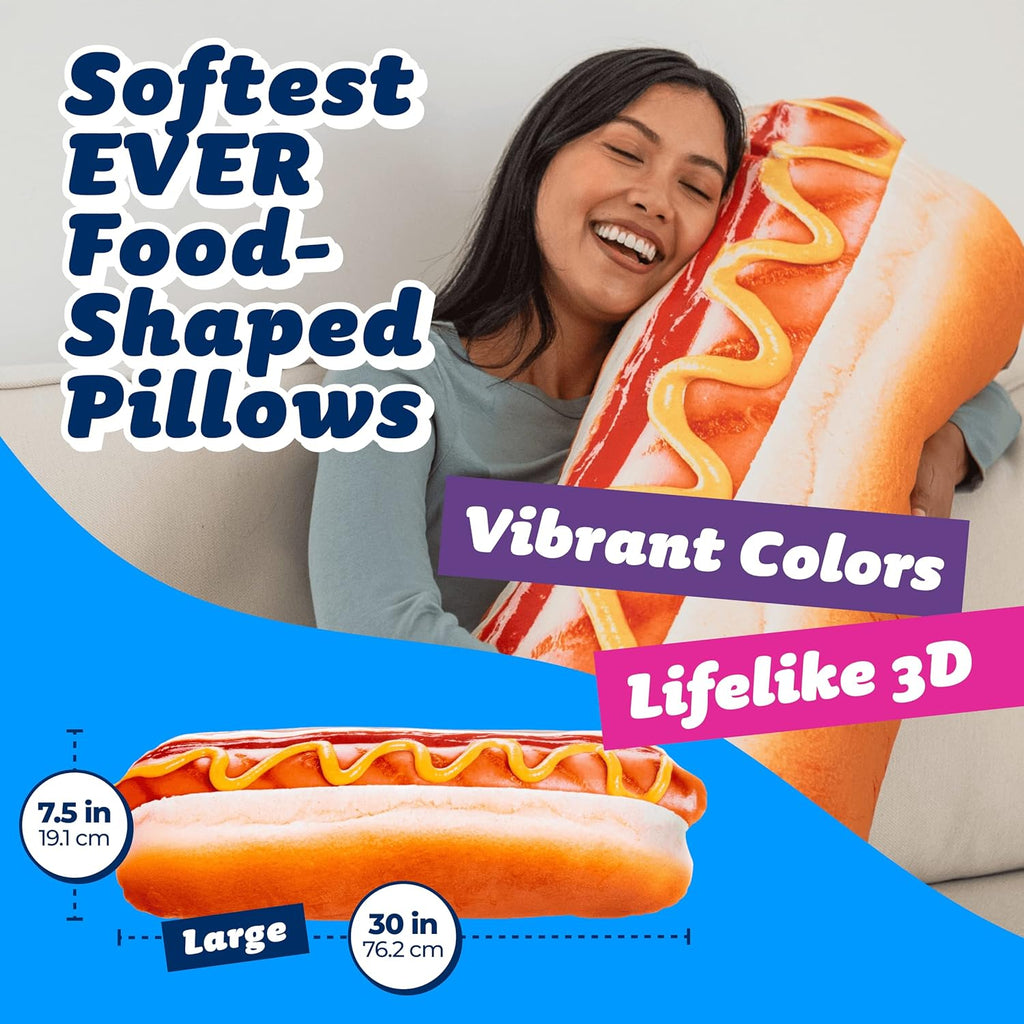 30" 3D Supreme Hot Dog Throw Pillow - Made with Super Soft & Ultra Premium Fabric - Cute, Comfortable, Plush, Stuffed Body Cushion for Home Decor - Best Funny Gift for Meat Lovers - Large - Grand Goldman