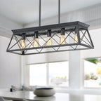 31.5" Farmhouse Kitchen Island Lighting, 5-Light Dining Room Light Fixtures, Rectangular Chandeliers, Rustic Pendant Light Fixtures for Kitchen, Pool Table Lights, Black - Grand Goldman