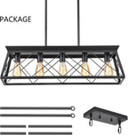 31.5" Farmhouse Kitchen Island Lighting, 5-Light Dining Room Light Fixtures, Rectangular Chandeliers, Rustic Pendant Light Fixtures for Kitchen, Pool Table Lights, Black - Grand Goldman