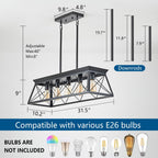 31.5" Farmhouse Kitchen Island Lighting, 5-Light Dining Room Light Fixtures, Rectangular Chandeliers, Rustic Pendant Light Fixtures for Kitchen, Pool Table Lights, Black - Grand Goldman