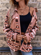 Geo Pattern Flap Pocket Drop Shoulder Coat