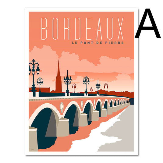 Vintage Bordeaux Mural Canvas Wine Country, Tourist Map Poster