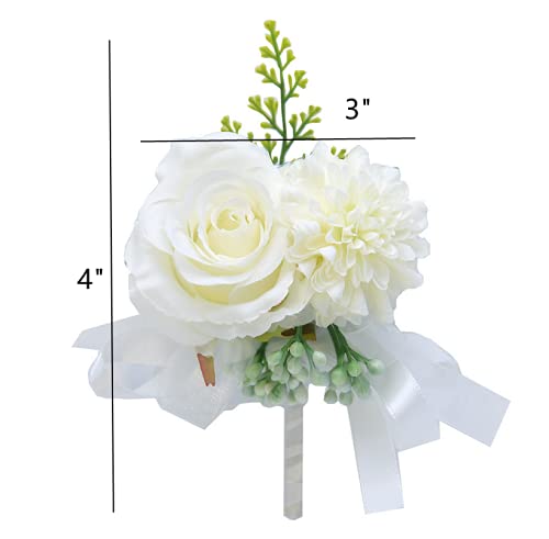 ست ۲ عددی گل مچ‌بند ریکیو، ست مچ‌بند گل رز مصنوعی ۳ اینچی و گل سینه مردانه، گل ابریشمی DIY برای لوازم جانبی گل عروسی، دکور لباس مهمانی (صورتی)