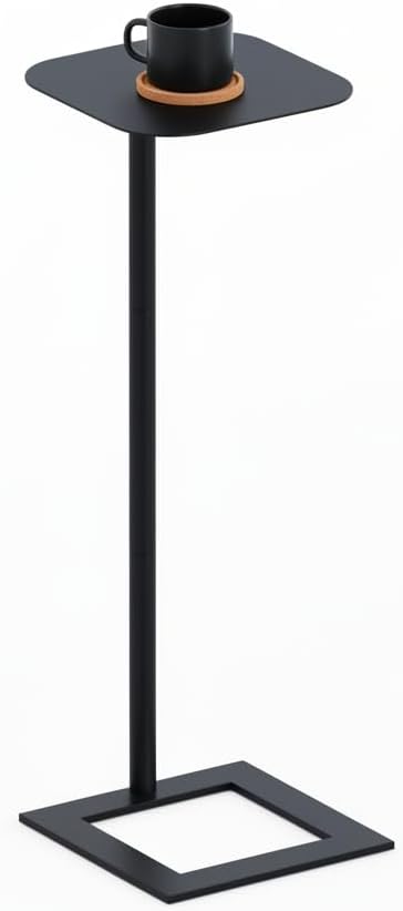 Stable C Table End Table, 23.4" Tall C Shaped Side Table That Slides Under Sofa, Slim Under Couch Table, Modern Industrial Coffee Tray Table for Living Room Bedroom (Small Black)