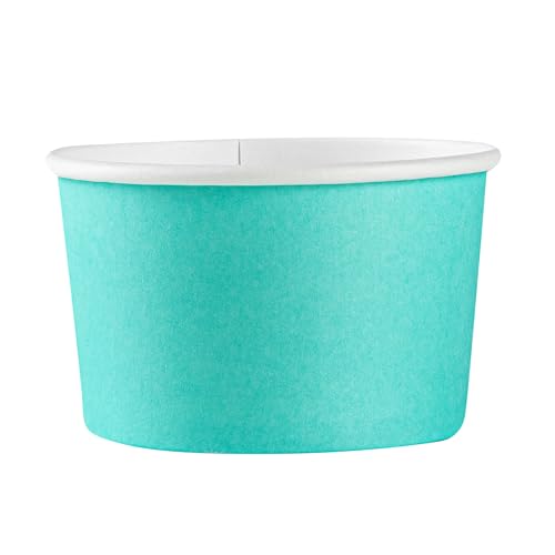 Restaurantware Coppetta 3-Unzen-Dessertbecher, 50 Einweg-Eisbecher - Deckel separat erhältlich, stabile, türkisfarbene Papier-FroYo-Schalen, gestreift, für heiße und kalte Speisen, perfekt für Gelato
